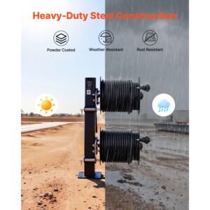 heavy duty double welding cable reel, welding cable lead reels for 150ft 1/0 & 125ft 2/0 cable, powder coated steel reel with locking pin for service trucks, fleet maintenance, jobsites