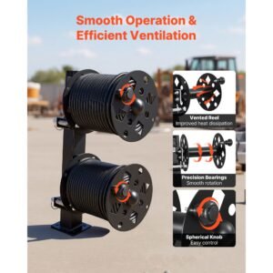 heavy duty double welding cable reel, welding cable lead reels for 150ft 1/0 & 125ft 2/0 cable, powder coated steel reel with locking pin for service trucks, fleet maintenance, jobsites