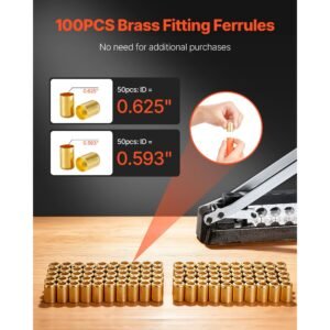 heavy duty ferrule hose crimper, standard bench hose crimping tool with 100pcs ferrules (0.593" & 0.625" id), 0.44" 0.63" crimping range for pvc, rubber & air hoses, torch hoses repair kit