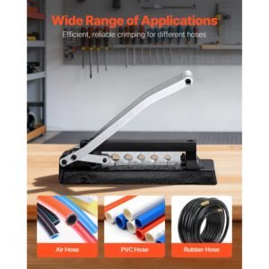 heavy duty ferrule hose crimper, standard bench hose crimping tool with 100pcs ferrules (0.593" & 0.625" id), 0.44" 0.63" crimping range for pvc, rubber & air hoses, torch hoses repair kit