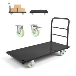 Heavy Duty Platform Truck, 2000 lbs Capacity, Industrial Steel Flatbed Cart with Swivel Wheels and Handle, Platform Hand Push Truck Dolly, Easy Storage, for Luggage Moving, 48 x 24 x 32.1 in