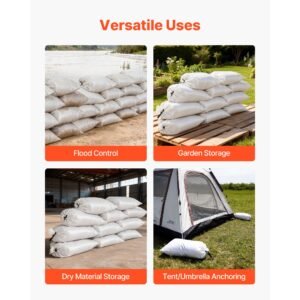 Heavy Duty Sand Bags, 50Pack 14" x 26", Empty Sandbags for Flooding with Tie Strings, Woven Polypropylene Sand Bag with 1600 Hours of UV Protection, 50Lbs Capacity