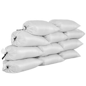 heavy duty sand bags, 50pack 14" x 26", empty sandbags for flooding with tie strings, woven polypropylene sand bag with 1600 hours of uv protection, 50lbs capacity