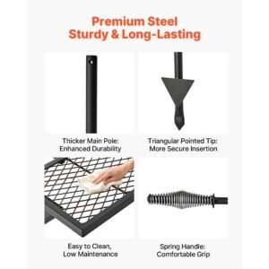 heavy duty swivel campfire grill, double layer portable camping grill grate & griddle, sturdy steel bbq mesh, 360° height adjustable over fire pit, for outdoor open flame cooking, black
