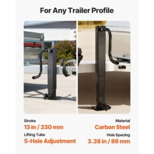 heavy duty trailer jack, 12,000 lbs load capacity, sidewind square direct weld on trailer jack with handle crank, adjustable drop leg, 26 inch travel for lifting rv, utility, yacht trailers