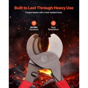 high leverage cable cutter, 9 1/4 in compact, forged blades and pvc coated handles, heavy duty cable cutting pliers tool for 4/0 awg aluminum, 2/0 awg soft copper and 100 pair 24awg comm cables