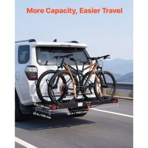 hitch cargo carrier with bike racks, 62" x 20" x 3" hitch mount cargo carrier for 2 mountain bikes, 500lbs capacity high strength steel rear luggage basket fits 2" receiver for suvs pickups