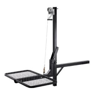 Hitch Deer Hoist with Lifting System Platform, 300 lbs Load Capacity, Game Hoist Winch Lift with 2-inch Receiver, 360-Degree Swivel Shaft & Foldable, Hitch-Mounted Deer Hanger for Moving Game