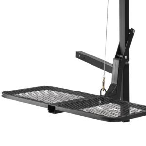 hitch deer hoist with lifting system platform, 300 lbs load capacity, game hoist winch lift with 2 inch receiver, 360 degree swivel shaft & foldable, hitch mounted deer hanger for moving game