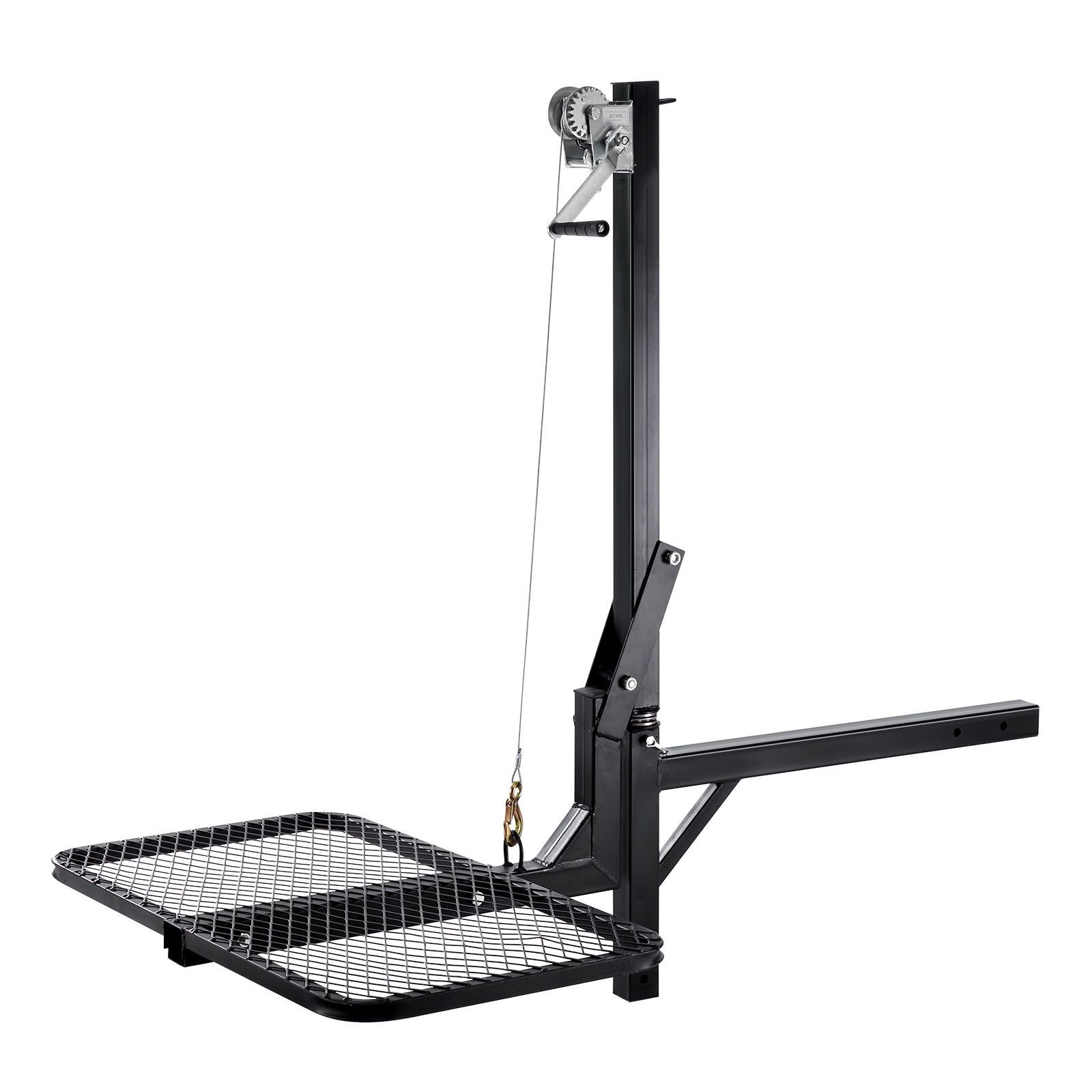 hitch deer hoist with lifting system platform, 300 lbs load capacity, game hoist winch lift with 2 inch receiver, 360 degree swivel shaft & foldable, hitch mounted deer hanger for moving game