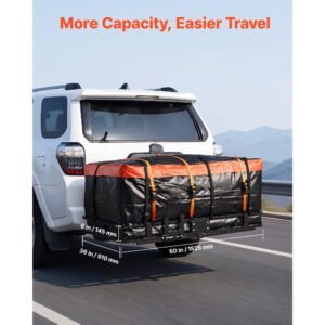 hitch mount cargo carrier, 60" x 36" x 6" folding rear luggage rack basket with waterproof cargo bag, 500lbs capacity high strength steel hitch cargo carrier fits 2" receiver for suv pickups