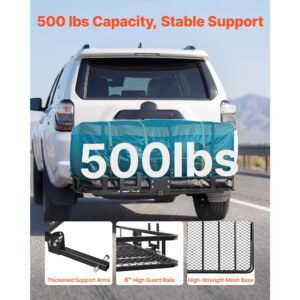 hitch mount cargo carrier, 60" x 36" x 6" folding rear luggage rack basket with waterproof cargo bag, 500lbs capacity high strength steel hitch cargo carrier fits 2" receiver for suv pickups