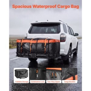 hitch mount cargo carrier, 60" x 36" x 6" folding rear luggage rack basket with waterproof cargo bag, 500lbs capacity high strength steel hitch cargo carrier fits 2" receiver for suv pickups