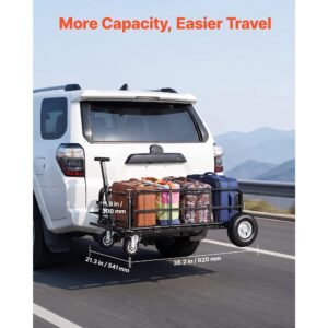 hitch mount cargo carrier on wheels, 36.2" x 21.3" x 11.8", 2 in 1 folding rear luggage rack basket & cargo cart with hitch stabilizer, fits 2" receiver for suv pickups, 400lbs load capacity