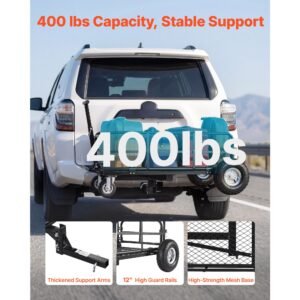 hitch mount cargo carrier on wheels, 36.2" x 21.3" x 11.8", 2 in 1 folding rear luggage rack basket & cargo cart with hitch stabilizer, fits 2" receiver for suv pickups, 400lbs load capacity