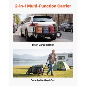 hitch mount cargo carrier on wheels, 36.2" x 21.3" x 11.8", 2 in 1 folding rear luggage rack basket & cargo cart with hitch stabilizer, fits 2" receiver for suv pickups, 400lbs load capacity