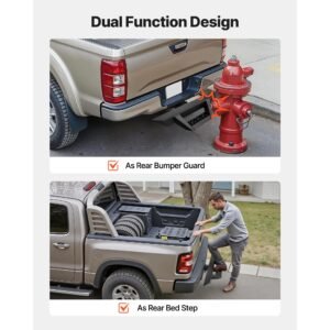 hitch step for 2 inch receiver, universal rear bumper guard protector with 300 lbs load capacity, non slip tow hitch step with pin lock and stabilizer, fit for truck, suv, pickup, trailer