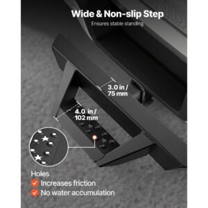 hitch step for 2 inch receiver, universal rear bumper guard protector with 300 lbs load capacity, non slip tow hitch step with pin lock and stabilizer, fit for truck, suv, pickup, trailer