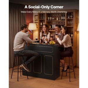 home bar unit, l shaped wine bar cabinet table 4 tier with storage shelves, wine glass holder, 300 lbs max capacity, wood liquor cabinet for home, kitchen, living room, pub, basement, black