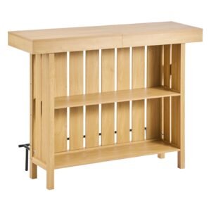 Home Bar Unit, Wine Bar Cabinet Table 3-Tier with Storage Shelves, Opener Storage Box & Adjustable Foot Pads, Black Footrest, Wood & Metal Liquor Cabinet for Home, Basement, Kitchen, Living Room