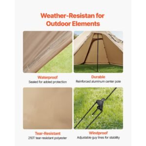 hot tent for 4 persons, camping tipi hot tents with stove jack & inner tent, portable winter camping tents with snow skirt, easy setup, waterproof 4 season shelter tents for fishing backpacking