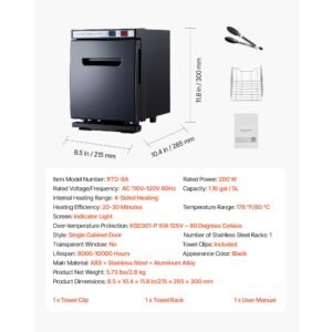 hot towel warmer, 1.1 gal small towel warmer cabinet with clip & stainless steel rack, holds up 8 12 towels, portable all round heating cabinet for spa, barber, manicures, massage, salon, black