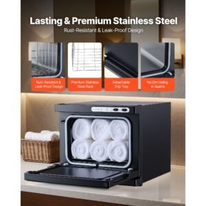 hot towel warmer, 1.76 gal small towel warmer cabinet with clip & stainless steel rack, holds up 12 towels, portable all round heating cabinet for spa, barber, manicures, massage, salon, black