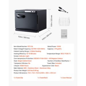 hot towel warmer, 1.76 gal small towel warmer cabinet with clip & stainless steel rack, holds up 12 towels, portable all round heating cabinet for spa, barber, manicures, massage, salon, black