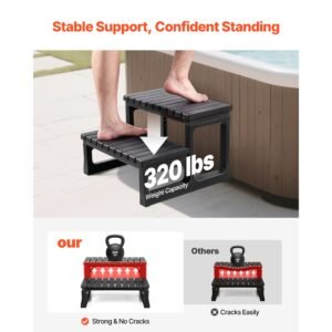 hot tub steps, 2 step spa outdoor stairs, heavy duty 23.6 inch wide pp above ground/inflatable pool ladder with 320 lbs weight capacity, multi use for porch, patio, deck, campers, black