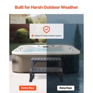hot tub steps, 2 step spa outdoor stairs, heavy duty 23.6 inch wide pp above ground/inflatable pool ladder with 320 lbs weight capacity, multi use for porch, patio, deck, campers, black