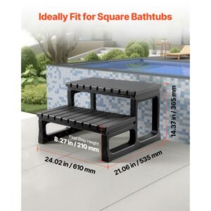 hot tub steps, 2 step spa outdoor stairs, heavy duty 23.6 inch wide pp above ground/inflatable pool ladder with 320 lbs weight capacity, multi use for porch, patio, deck, campers, black