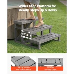 hot tub steps 3 step spa stairs 27.5 in wide step ladder outdoor, 350 lbs capacity, sturdy hips plastic, non slip foot pads, easy assembly, stable access for pool, rv, home patio and backyard