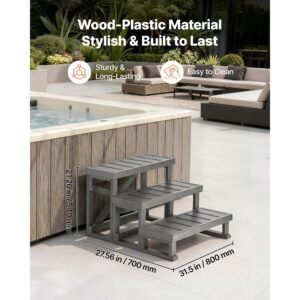 hot tub steps 3 step spa stairs 27.5 in wide step ladder outdoor, 350 lbs capacity, sturdy hips plastic, non slip foot pads, easy assembly, stable access for pool, rv, home patio and backyard