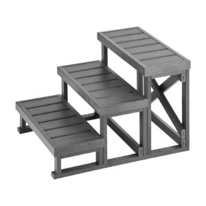 Hot Tub Steps 3-Step Spa Stairs 27.5 in Wide Step Ladder Outdoor, 350 lbs Capacity, Sturdy HIPS Plastic, Non-Slip Foot Pads, Easy Assembly, Stable Access for Pool, RV, Home Patio and Backyard