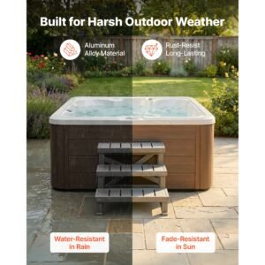 hot tub steps 3 step spa stairs 27.5 in wide step ladder outdoor, 350 lbs capacity, sturdy hips plastic, non slip foot pads, easy assembly, stable access for pool, rv, home patio and backyard