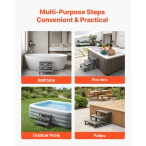 hot tub steps 3 step spa stairs 27.5 in wide step ladder outdoor, 350 lbs capacity, sturdy hips plastic, non slip foot pads, easy assembly, stable access for pool, rv, home patio and backyard