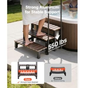hot tub steps with handrail 3 step spa outdoor stairs 550lbs capacity, 32.3in wide step, steel & plastic, easy assembly, non slip step ladder for above ground/inflatable pool, rv,patio,deck