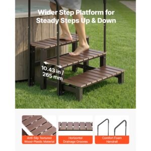 hot tub steps with handrail 3 step spa outdoor stairs 550lbs capacity, 32.3in wide step, steel & plastic, easy assembly, non slip step ladder for above ground/inflatable pool, rv,patio,deck