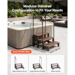 hot tub steps with handrail 3 step spa outdoor stairs 550lbs capacity, 32.3in wide step, steel & plastic, easy assembly, non slip step ladder for above ground/inflatable pool, rv,patio,deck