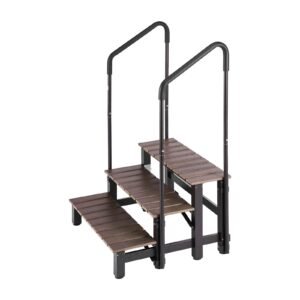 Hot Tub Steps with Handrail 3-Step Spa Outdoor Stairs 550lbs Capacity, 32.3in Wide Step, Steel & Plastic, Easy Assembly, Non-Slip Step Ladder for Above-Ground/Inflatable Pool, RV,Patio,Deck