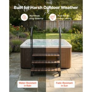 hot tub steps with handrail 3 step spa outdoor stairs 550lbs capacity, 32.3in wide step, steel & plastic, easy assembly, non slip step ladder for above ground/inflatable pool, rv,patio,deck