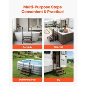 hot tub steps with handrail 3 step spa outdoor stairs 550lbs capacity, 32.3in wide step, steel & plastic, easy assembly, non slip step ladder for above ground/inflatable pool, rv,patio,deck