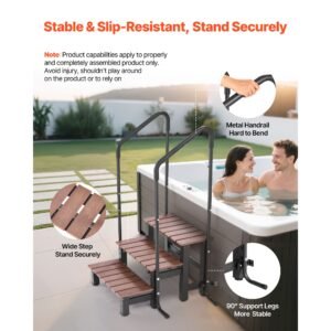 hot tub steps with handrail, 3 step spa outdoor stairs, heavy duty 25.2 inch wide above ground/inflatable pool ladder with 550 lbs weight capacity, multi use for porch, patio, deck, trailers