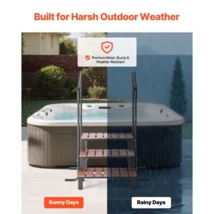 hot tub steps with handrail, 3 step spa outdoor stairs, heavy duty 25.2 inch wide above ground/inflatable pool ladder with 550 lbs weight capacity, multi use for porch, patio, deck, trailers