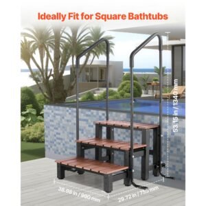 hot tub steps with handrail, 3 step spa outdoor stairs, heavy duty 25.2 inch wide above ground/inflatable pool ladder with 550 lbs weight capacity, multi use for porch, patio, deck, trailers