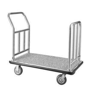 hotel luggage cart, 750 lbs load capacity, deluxe platform truck with removable front frame, valet cart with grey carpeted deck and 6 inch rubber wheels, ideal for hotels, condos, resorts