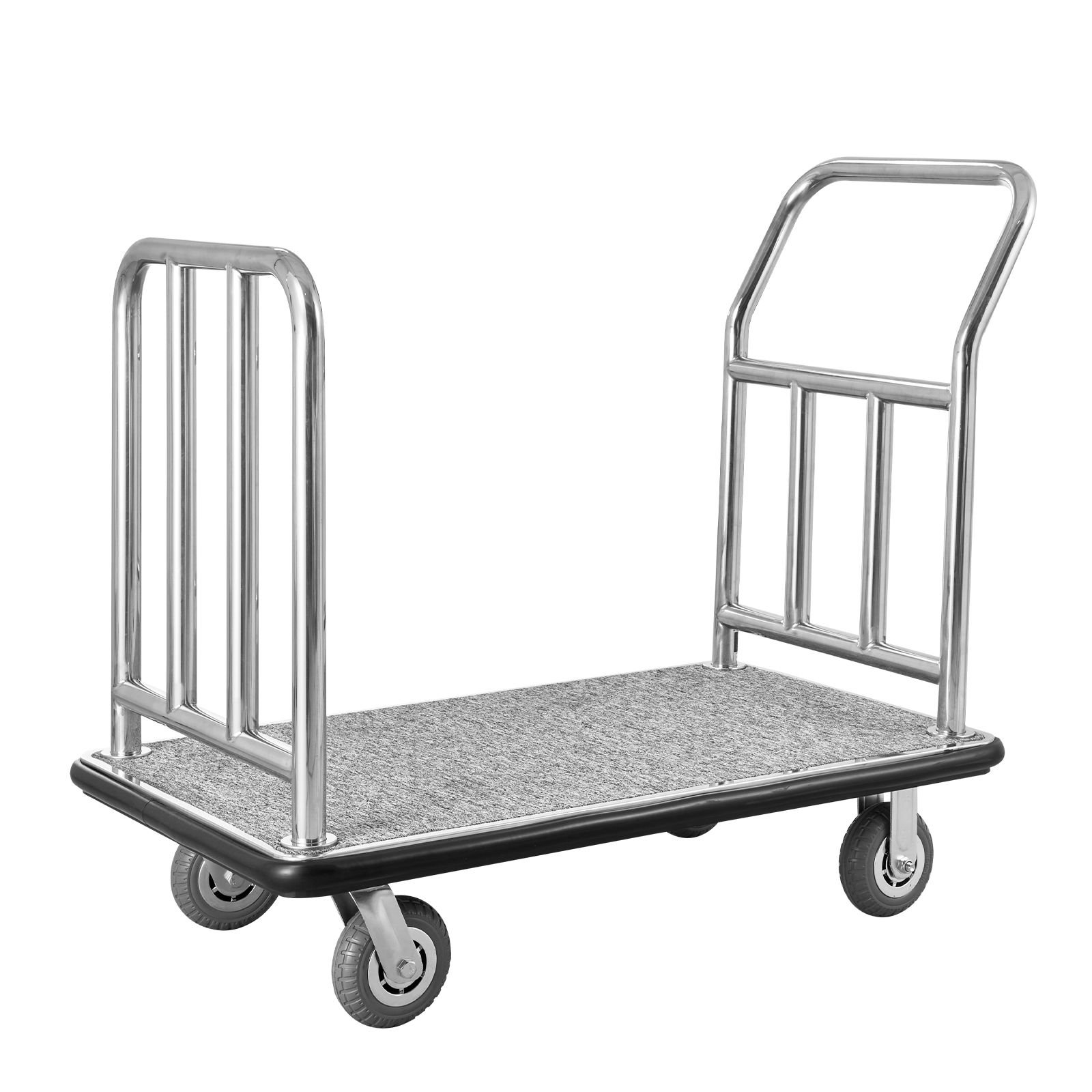 hotel luggage cart, 750 lbs load capacity, deluxe platform truck with removable front frame, valet cart with grey carpeted deck and 6 inch rubber wheels, ideal for hotels, condos, resorts
