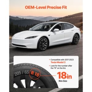 hubcaps wheel covers for 2017 2023 tesla model 3, 18 inch set of 4 wheel rim cover hubcaps oem style replacement, r18 size snap on car hub caps, premium 10 spoke abs tire rim caps, matte black