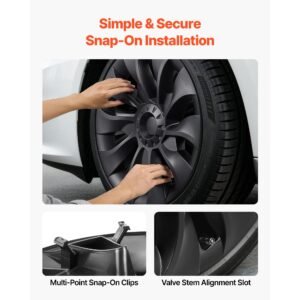 hubcaps wheel covers for 2017 2023 tesla model 3, 18 inch set of 4 wheel rim cover hubcaps oem style replacement, r18 size snap on car hub caps, premium 10 spoke abs tire rim caps, matte black