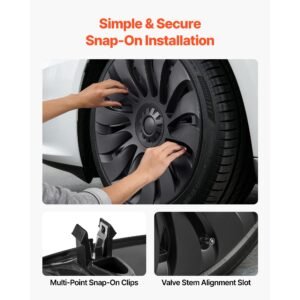 hubcaps wheel covers for 2021 2024 tesla model y, 19 inch set of 4 wheel rim cover hubcaps oem style replacement, r19 size snap on car hub caps, premium 14 spoke abs tire rim caps, matte black